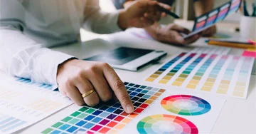 person looking over color charts