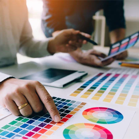 person looking over color charts