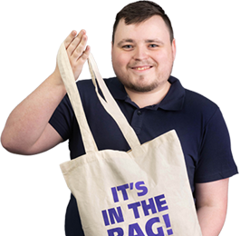 Joe holding the 4imprint Cotton Tote