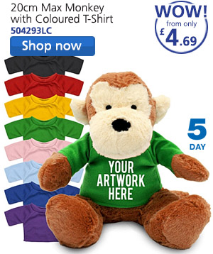 20cm Max Monkey with Coloured T-Shirt